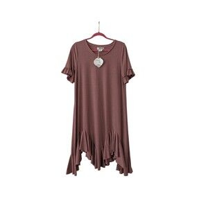 Paisley Vine Mauve Loose Ruffle Hem Tunic Dress Small